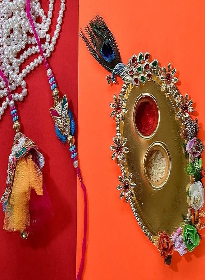 Evisha Pair Rakhi Roli Chawal Plate And 2 Kids Cartoon Character LED Rakhi For Brother And Bhabhi | Rakhi Combo-P-15-T-2LED - Image 2